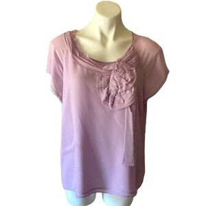 Talbots Women’s Lavender Floral Silk Short Sleeve Embellished Blouse Size 16